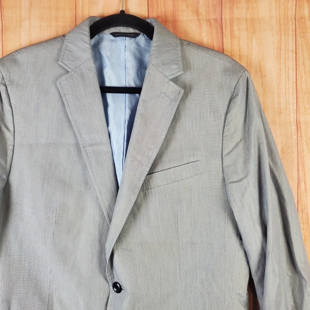 Banana Republic Blazer Jacket Mens 40 Gray Striped Tailored Fit Single Breasted